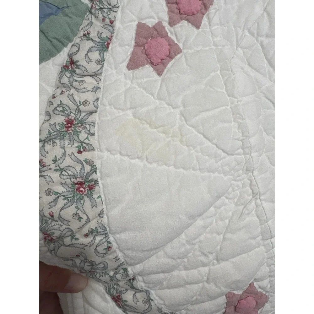 Vintage‎ Arch Cotton Handmade Appliqued Floral Quilt Pastel Colors Twin Cottage